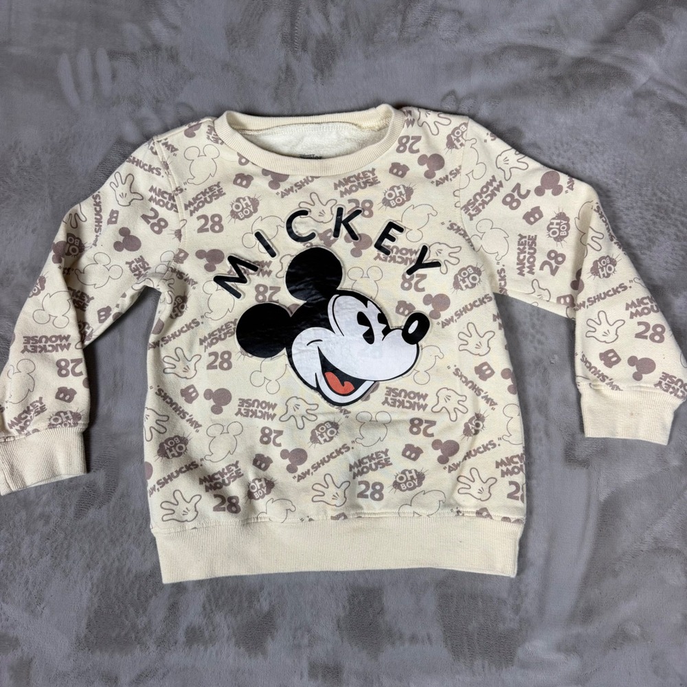 Disney Junior Mickey Mouse Kids Fleece Pullover Sweatshirt Cream Size 6